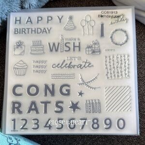 Close To My Heart Birthday Clear Stamp Set — White Accent